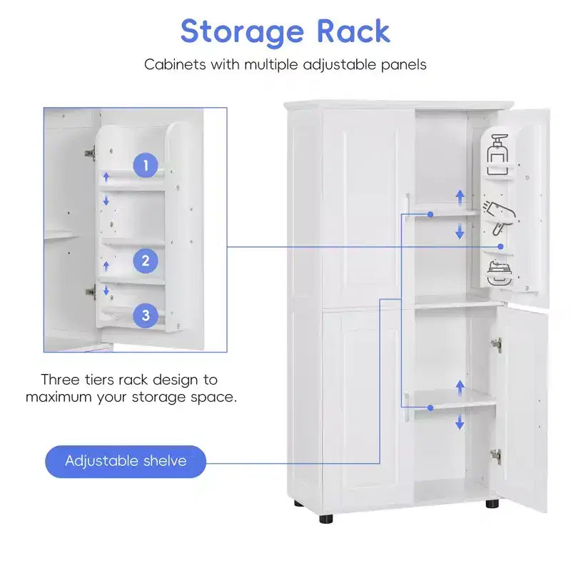 Whisen Minimalist Style Tall and Wide Storage Cabinet, Freestanding Cabinet with 4 Doors and Adjustable Shelves for Bathroom, Office - White