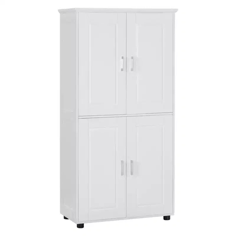 Whisen Minimalist Style Tall and Wide Storage Cabinet, Freestanding Cabinet with 4 Doors and Adjustable Shelves for Bathroom, Office - White