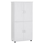 Whisen Minimalist Style Tall and Wide Storage Cabinet, Freestanding Cabinet with 4 Doors and Adjustable Shelves for Bathroom, Office - White