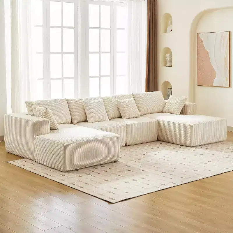 137 Sectional Couch Cloud Modular Modern U-Shaped Sofa with Chaise Lounge, Corduroy Fabric, No Assembly Required