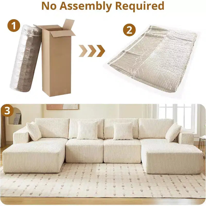 137 Sectional Couch Cloud Modular Modern U-Shaped Sofa with Chaise Lounge, Corduroy Fabric, No Assembly Required