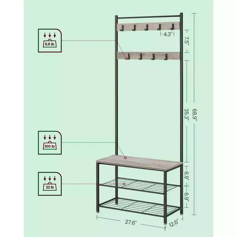 Coat Rack Hall Tree with Shoe Storage Bench Entryway Bench with Shoe Storage for Entryway