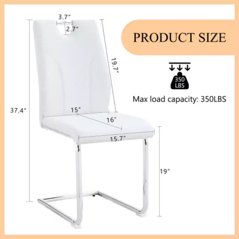 2 White PU Dining Chairs with Silver Metal Legs - Versatile Design Set