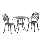 GDFStudio Berthoud Outdoor Cast Aluminum 3 Piece Bistro Set with Ice Bucket, Black Copper