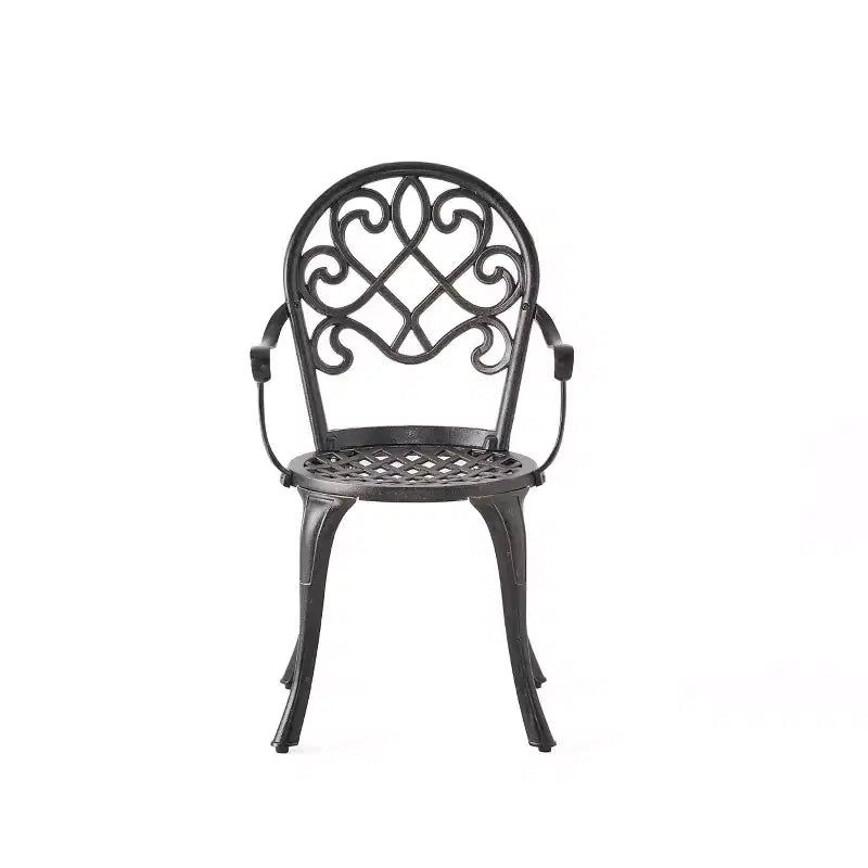 GDFStudio Berthoud Outdoor Cast Aluminum 3 Piece Bistro Set with Ice Bucket, Black Copper