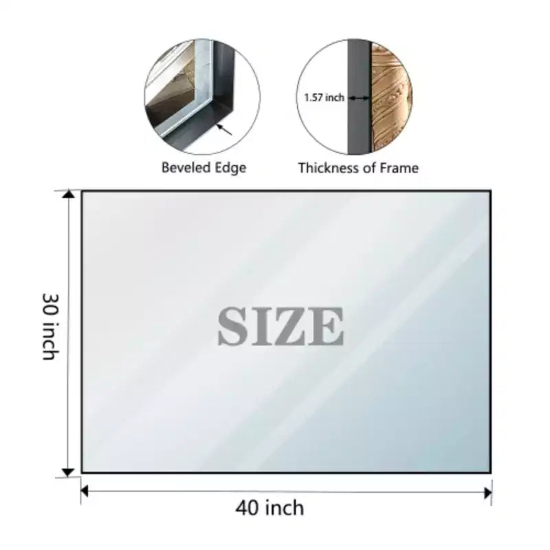 40x30 Glossy Black Bathroom Mirror: Modern, Rectangular, Farmhouse Style, Horizontal/Vertical