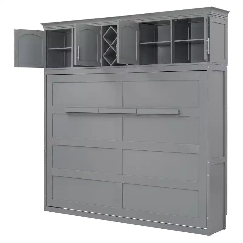 Queen Size Murphy Bed Wall Bed with Top Cabinets & Wine Rack - ModernLuxe