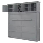 Queen Size Murphy Bed Wall Bed with Top Cabinets & Wine Rack - ModernLuxe