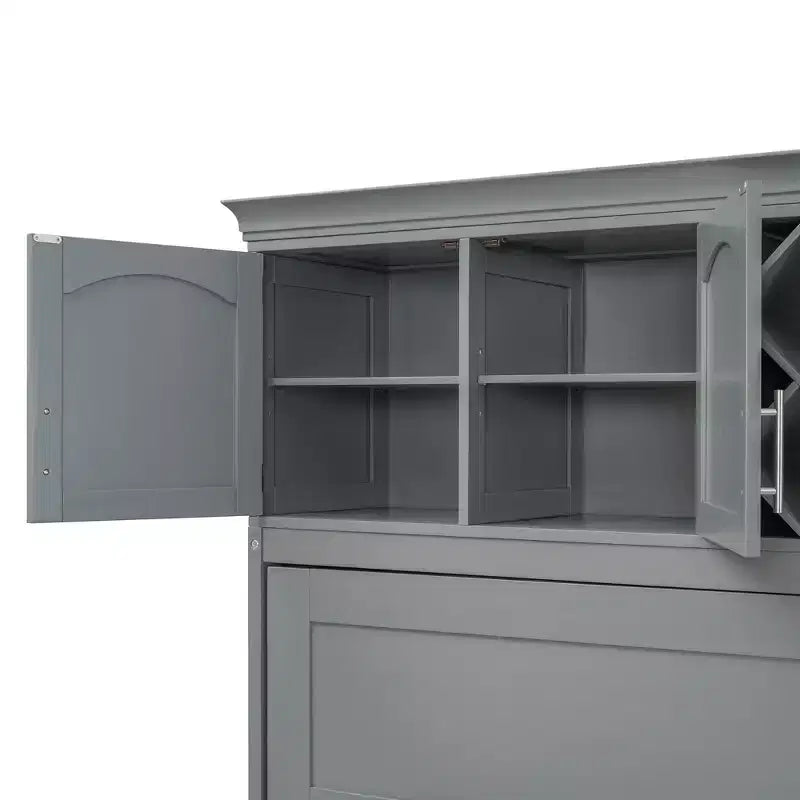 Queen Size Murphy Bed Wall Bed with Top Cabinets & Wine Rack - ModernLuxe
