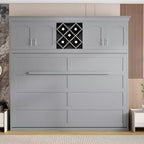Queen Size Murphy Bed Wall Bed with Top Cabinets & Wine Rack - ModernLuxe