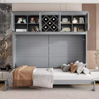 Queen Size Murphy Bed Wall Bed with Top Cabinets & Wine Rack - ModernLuxe
