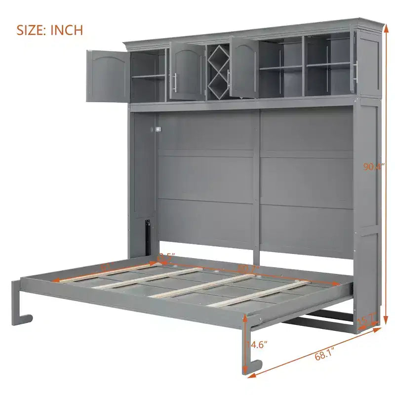 Queen Size Murphy Bed Wall Bed with Top Cabinets & Wine Rack - ModernLuxe