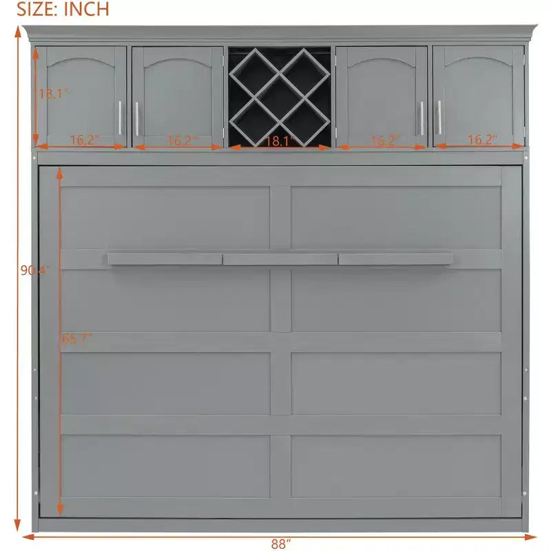 Queen Size Murphy Bed Wall Bed with Top Cabinets & Wine Rack - ModernLuxe