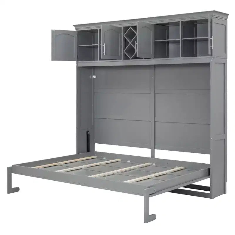 Queen Size Murphy Bed Wall Bed with Top Cabinets & Wine Rack - ModernLuxe