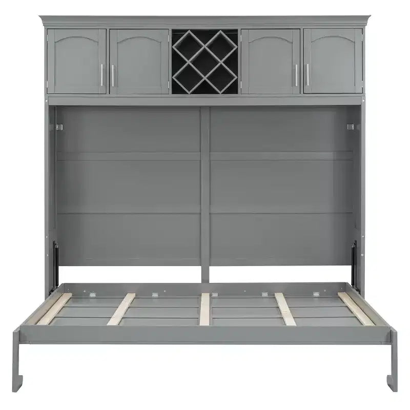 Queen Size Murphy Bed Wall Bed with Top Cabinets & Wine Rack - ModernLuxe