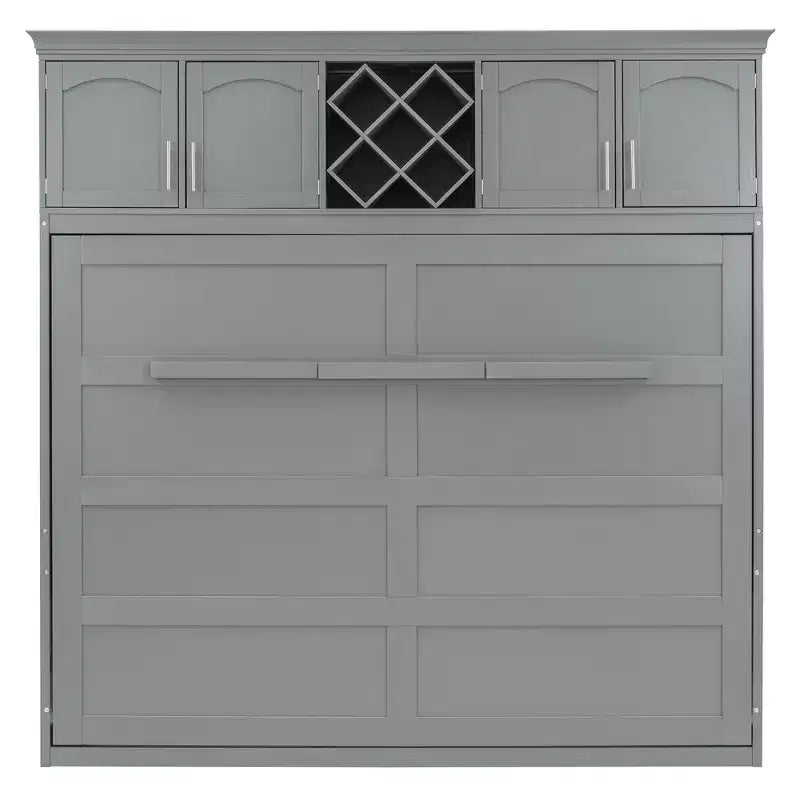 Queen Size Murphy Bed Wall Bed with Top Cabinets & Wine Rack - ModernLuxe