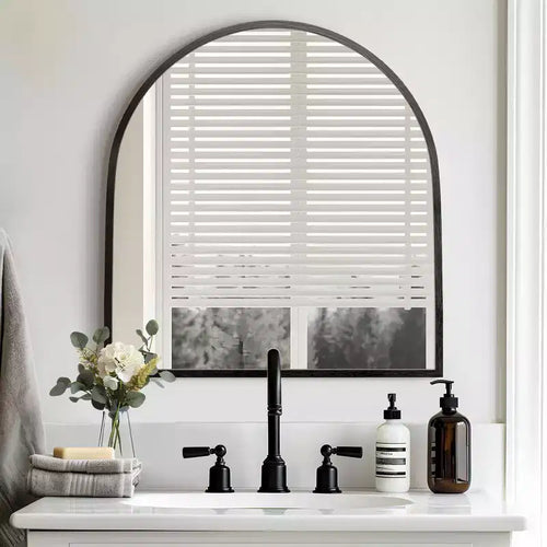 28 x 30 inch Black Wall-mounted Aluminum Straight-Edge Arch Wall Mirror Bathroom Mirror