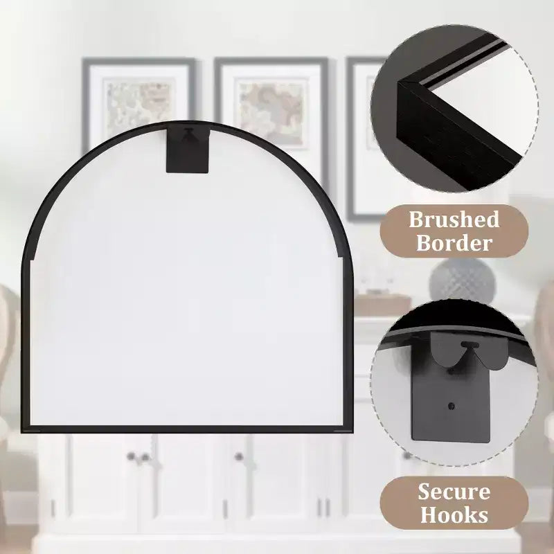 28 x 30 inch Black Wall-mounted Aluminum Straight-Edge Arch Wall Mirror Bathroom Mirror