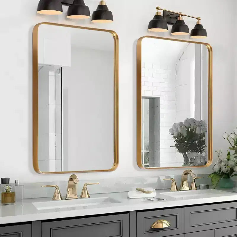 Aluminum Alloy Circular Edge Rectangular Hanging Mirror with Faux Electroplating, 96 x 66 x 5 cm
