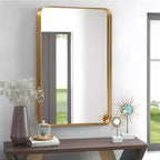Aluminum Alloy Circular Edge Rectangular Hanging Mirror with Faux Electroplating, 96 x 66 x 5 cm