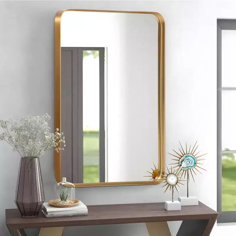 Aluminum Alloy Circular Edge Rectangular Hanging Mirror with Faux Electroplating, 96 x 66 x 5 cm