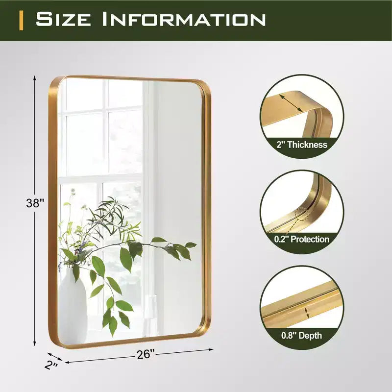 Aluminum Alloy Circular Edge Rectangular Hanging Mirror with Faux Electroplating, 96 x 66 x 5 cm