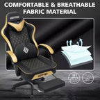 Hoffree Leather Massage Gaming Chair Ergonomic Office PC Chair with Footrest & Adjustable