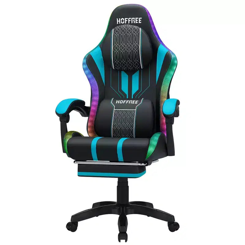 Hoffree Extra Large Massage Gaming Chair Ergonomic Office PC Chair with Bluetooth Speaker & RGB Light