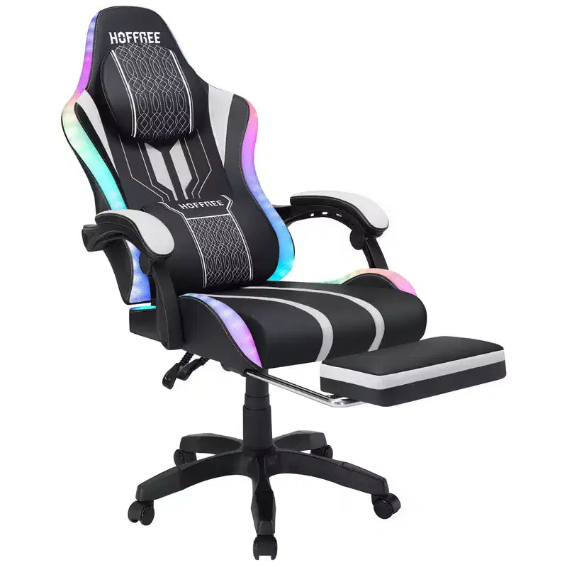 Hoffree Extra Large Massage Gaming Chair Ergonomic Office PC Chair with Bluetooth Speaker & RGB Light