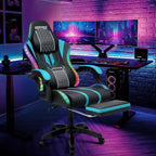 Hoffree Extra Large Massage Gaming Chair Ergonomic Office PC Chair with Bluetooth Speaker & RGB Light