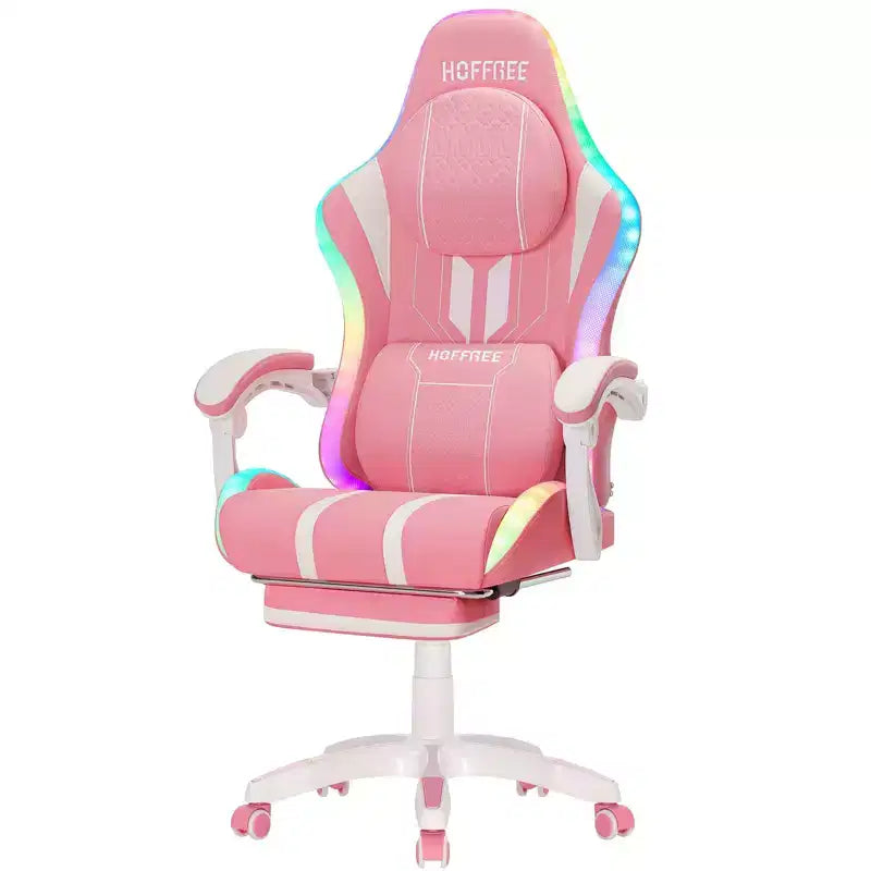 Hoffree Extra Large Massage Gaming Chair Ergonomic Office PC Chair with Bluetooth Speaker & RGB Light