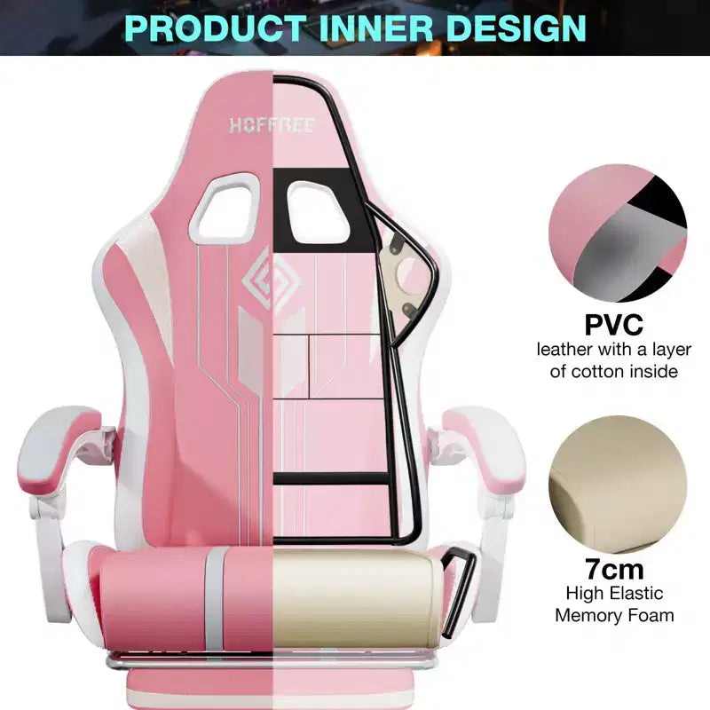 Hoffree Extra Large Massage Gaming Chair Ergonomic Office PC Chair with Bluetooth Speaker & RGB Light