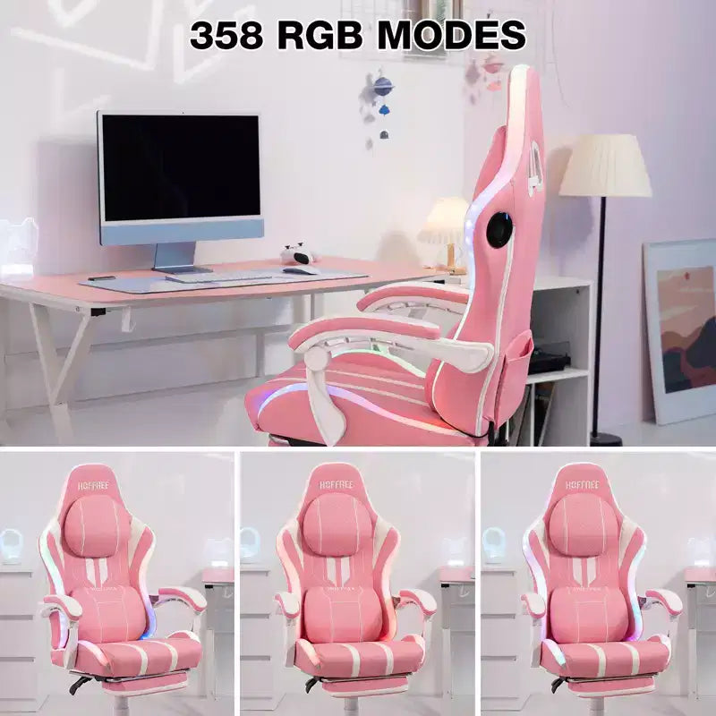 Hoffree Extra Large Massage Gaming Chair Ergonomic Office PC Chair with Bluetooth Speaker & RGB Light