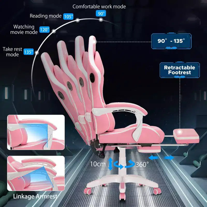 Hoffree Extra Large Massage Gaming Chair Ergonomic Office PC Chair with Bluetooth Speaker & RGB Light
