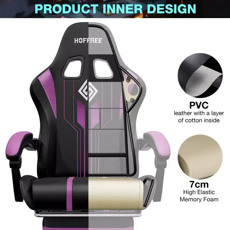 Hoffree Extra Large Massage Gaming Chair Ergonomic Office PC Chair with Bluetooth Speaker & RGB Light