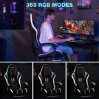 Hoffree Extra Large Massage Gaming Chair Ergonomic Office PC Chair with Bluetooth Speaker & RGB Light