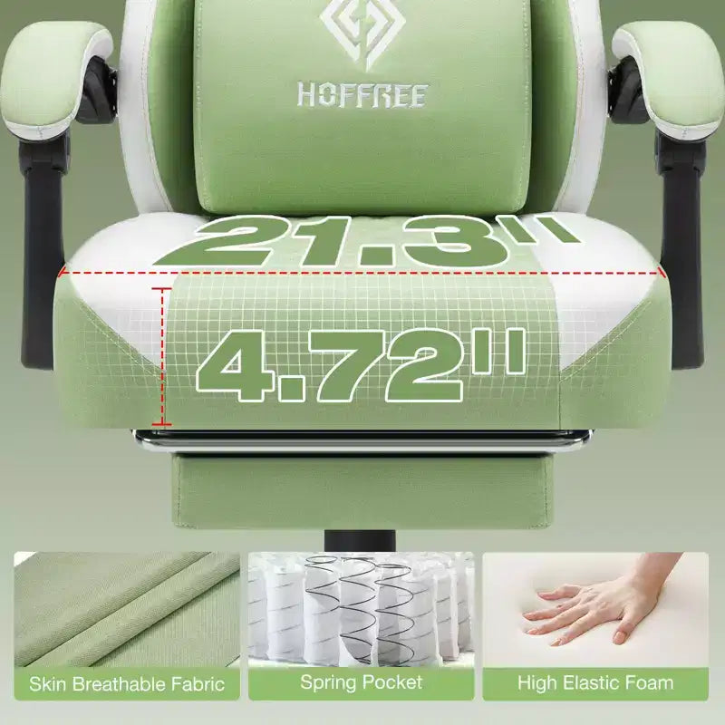 Hoffree Breathable Fabric Massage Gaming Chair Ergonomic Office PC Chair with Footrest & Adjustable