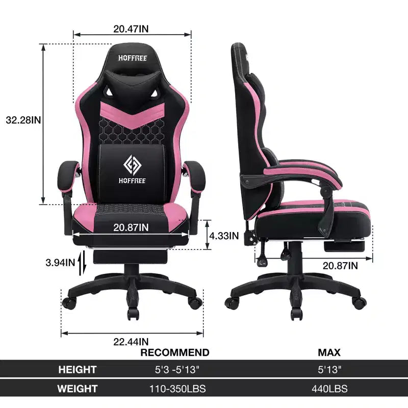 Hoffree Breathable Fabric Massage Gaming Chair Ergonomic Office PC Chair with Footrest & Adjustable