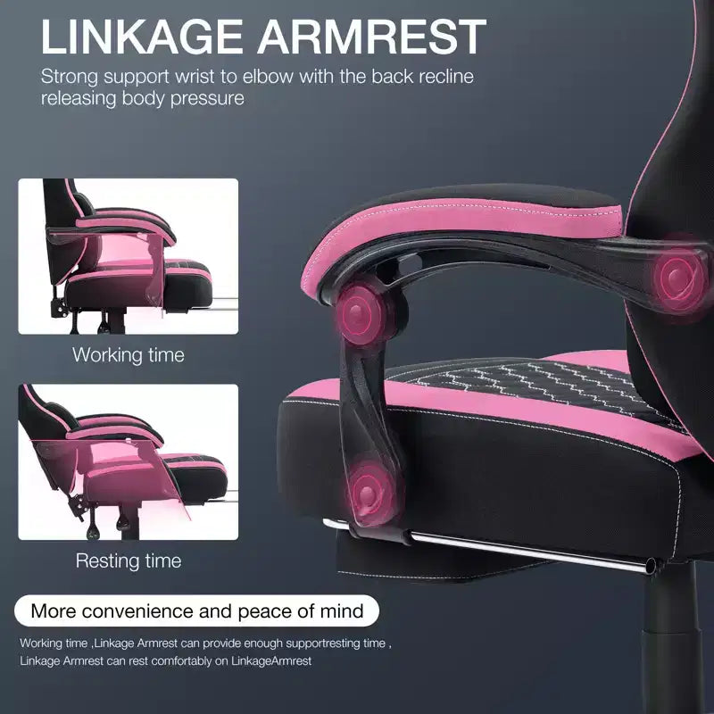 Hoffree Breathable Fabric Massage Gaming Chair Ergonomic Office PC Chair with Footrest & Adjustable