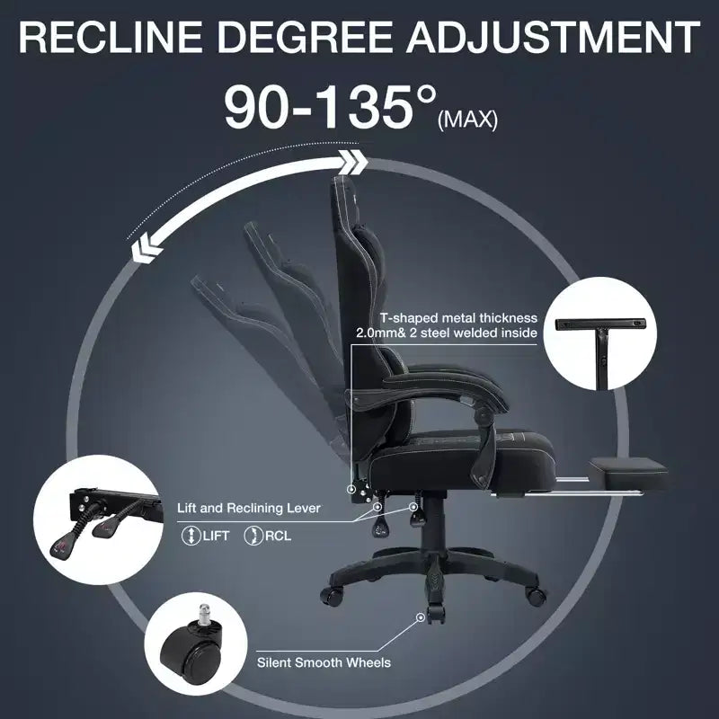 Hoffree Breathable Fabric Massage Gaming Chair Ergonomic Office PC Chair with Footrest & Adjustable
