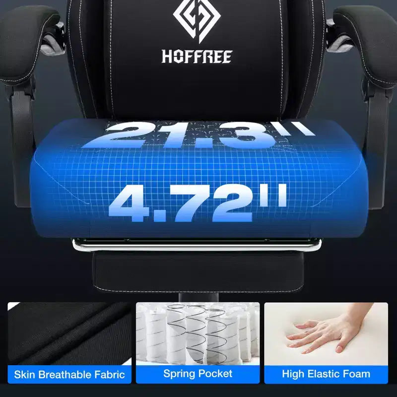 Hoffree Breathable Fabric Massage Gaming Chair Ergonomic Office PC Chair with Footrest & Adjustable