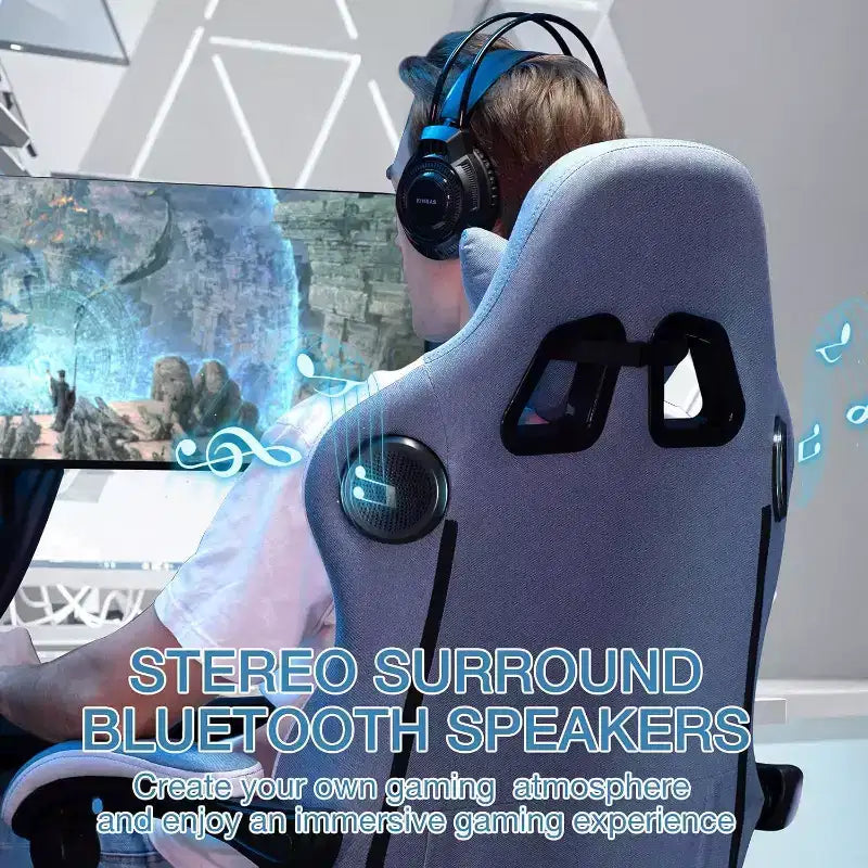 Hoffree Breathable Fabric Massage Gaming Chair Ergonomic Office PC Chair with Bluetooth Speaker & Footrest