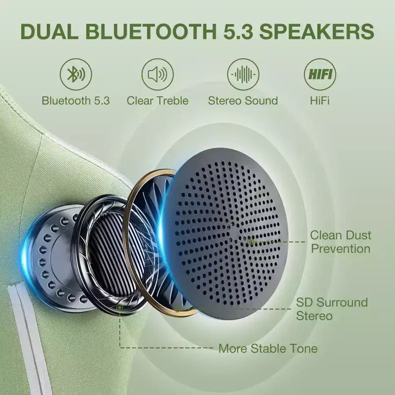 Hoffree Breathable Fabric Massage Gaming Chair Ergonomic Office PC Chair with Bluetooth Speaker & Footrest