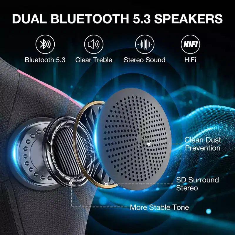 Hoffree Breathable Fabric Massage Gaming Chair Ergonomic Office PC Chair with Bluetooth Speaker & Footrest