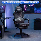 Hoffree Leather Massage Gaming Chair Ergonomic Office PC Chair with Bluetooth Speaker & Footrest