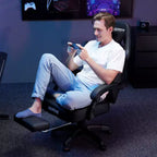 Hoffree Leather Massage Gaming Chair Ergonomic Office PC Chair with Bluetooth Speaker & Footrest