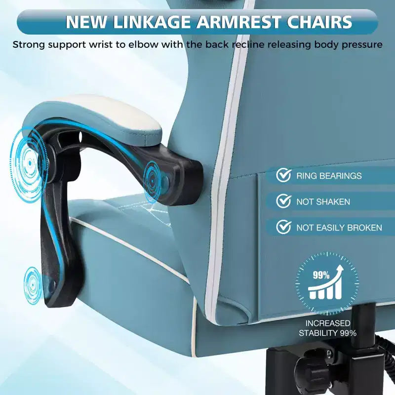 Hoffree Leather Massage Gaming Chair Ergonomic Office PC Chair with Bluetooth Speaker & Footrest