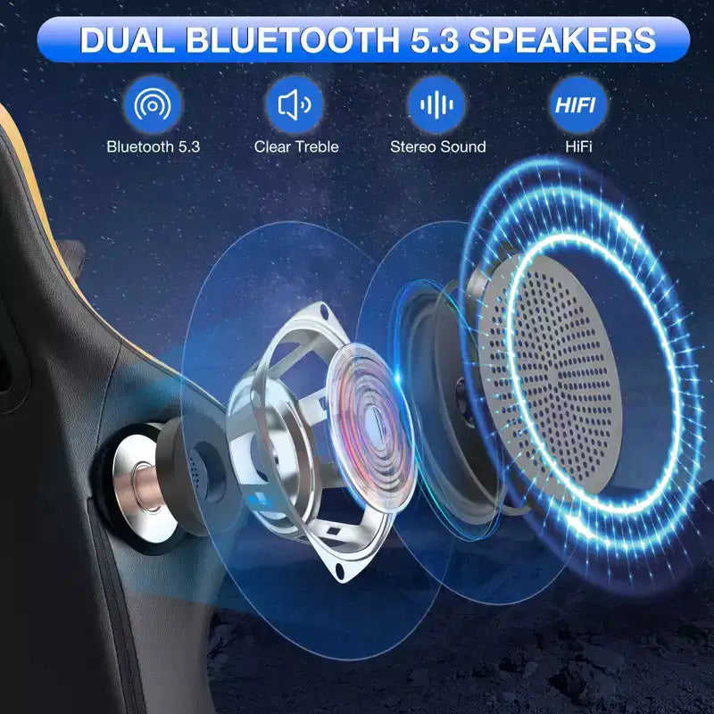 Hoffree Leather Massage Gaming Chair Ergonomic Office PC Chair with Bluetooth Speaker & Footrest