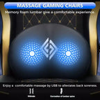 Hoffree Leather Massage Gaming Chair Ergonomic Office PC Chair with Bluetooth Speaker & Footrest