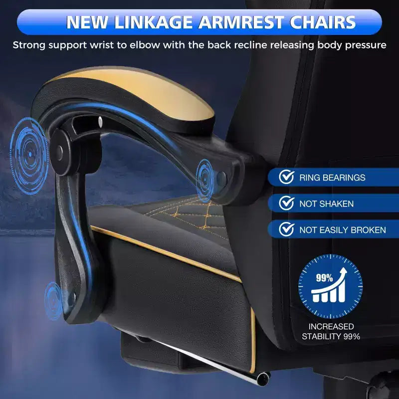 Hoffree Leather Massage Gaming Chair Ergonomic Office PC Chair with Bluetooth Speaker & Footrest